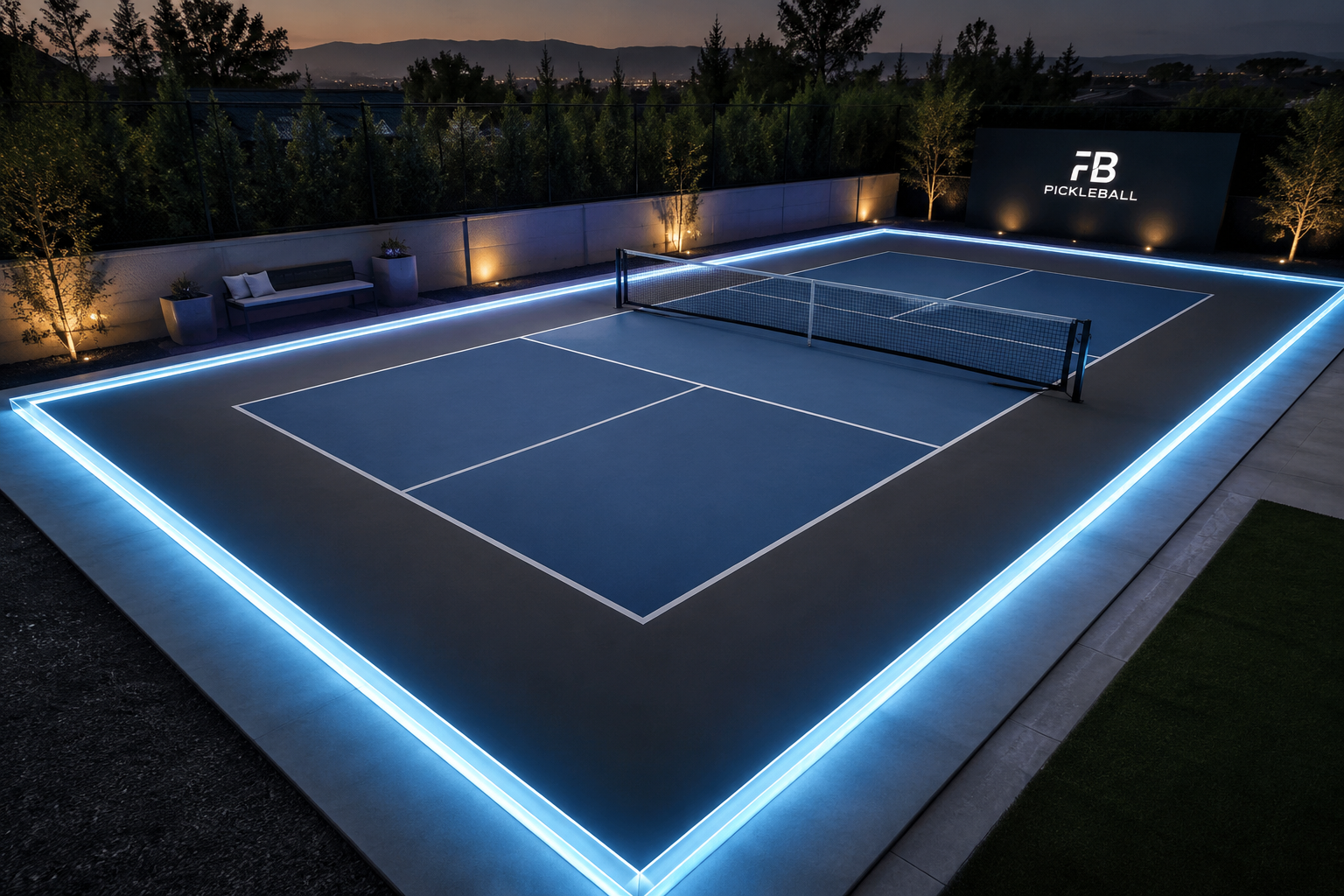 Pickleball igrišče z LED osvetlitvijo robov